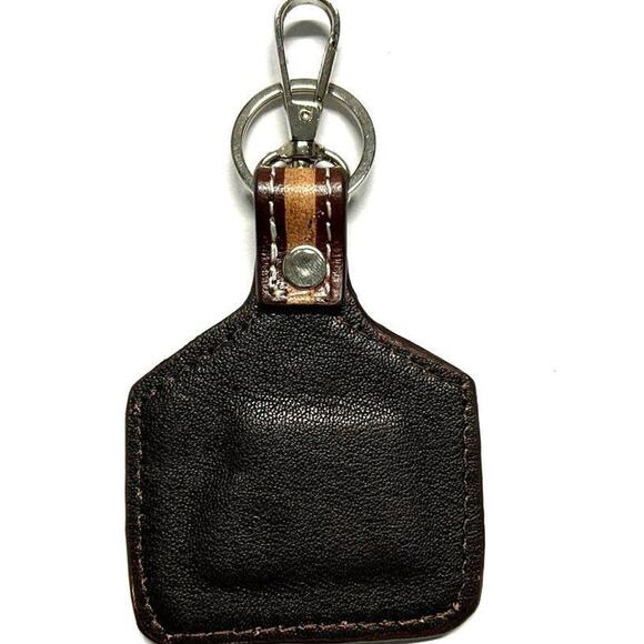 Western Cow Tooled Leather Cattal Tag Ket Chain Bag Charm - Picture 2 of 2